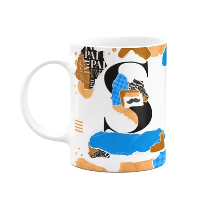 Caneca Do Pai - Inicial Do Nome Letra S - Bg-blue