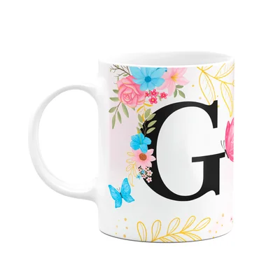 Caneca Floral Garden - Inicial Do Nome Letra G - 325ml