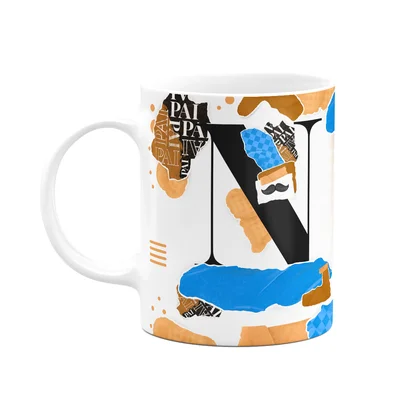 Caneca Do Pai - Inicial Do Nome Letra N - Bg-blue