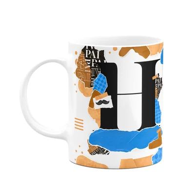 Caneca Do Pai - Inicial Do Nome Letra H - Bg-blue