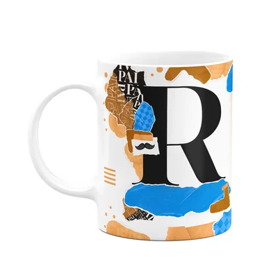 Caneca Do Pai - Inicial Do Nome Letra R - Bg-blue