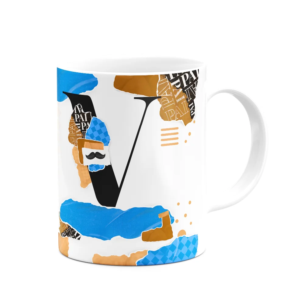 Imagem 2 de 3 do produto Caneca Do Pai - Inicial Do Nome Letra V - Bg-blue