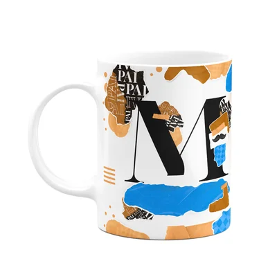 Caneca Do Pai - Inicial Do Nome Letra M - Bg-blue