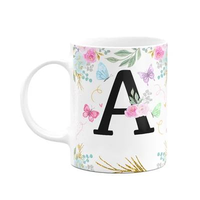 Caneca Floral - Inicial Do Nome Letra A - 325ml