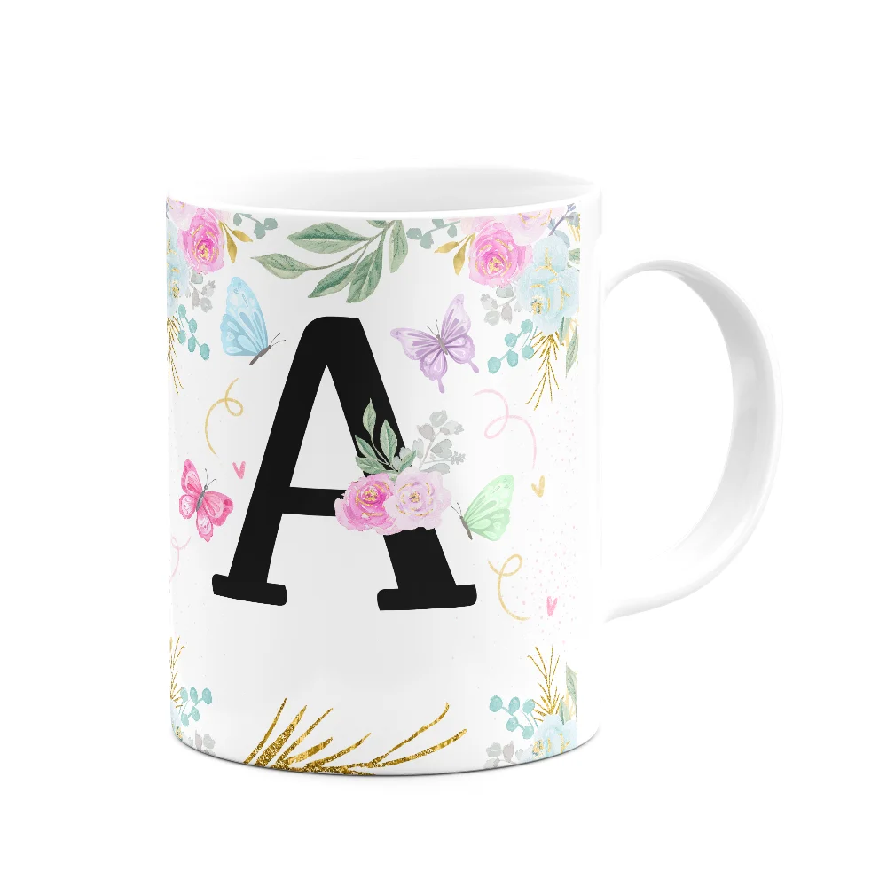 Imagem 2 de 3 do produto Caneca Floral - Inicial Do Nome Letra A - 325ml