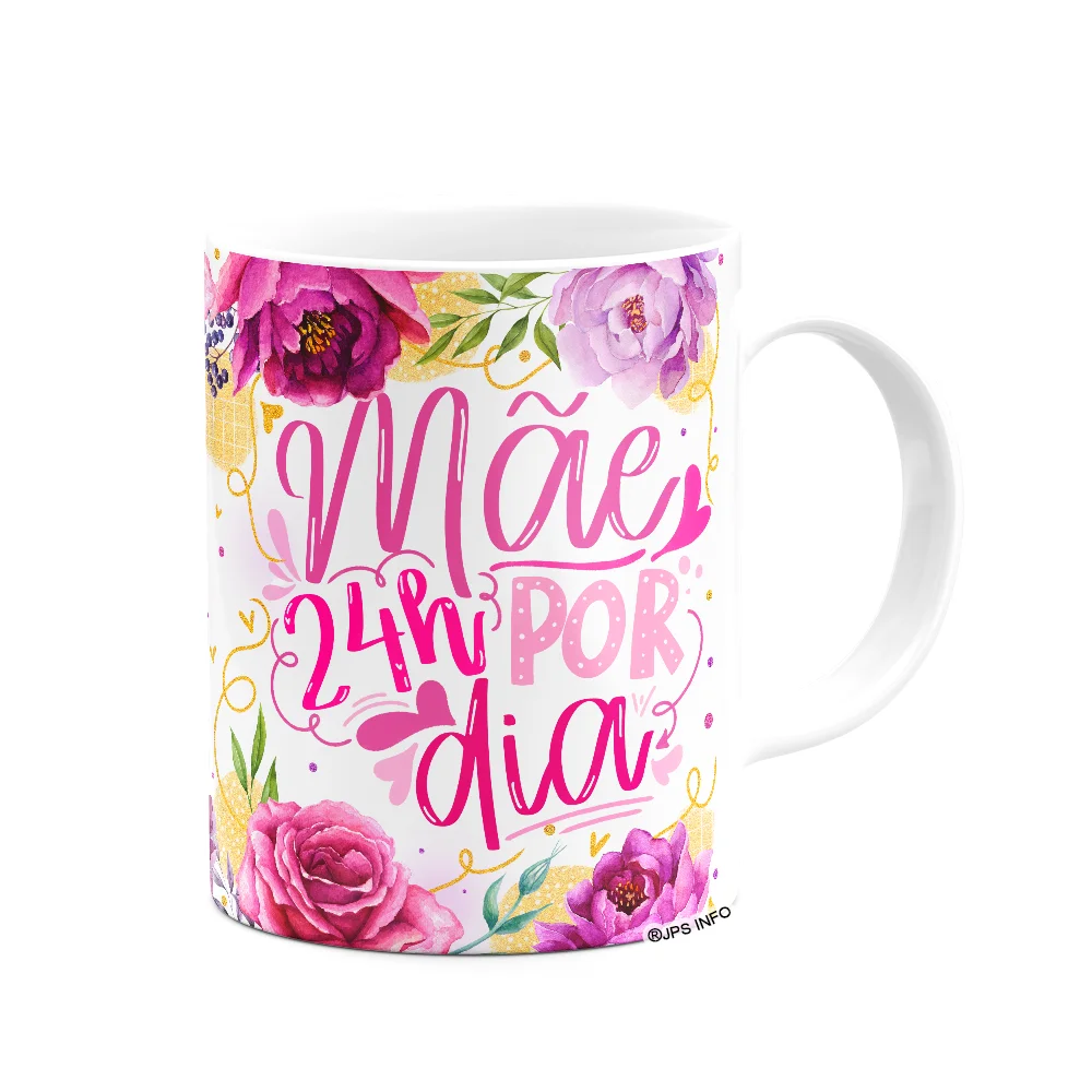 Imagem 2 de 3 do produto Caneca Floral Mães - Mãe 24 Horas Por Dia - 325ml M2