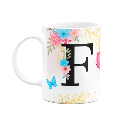 Caneca Floral Garden - Inicial Do Nome Letra F - 325ml