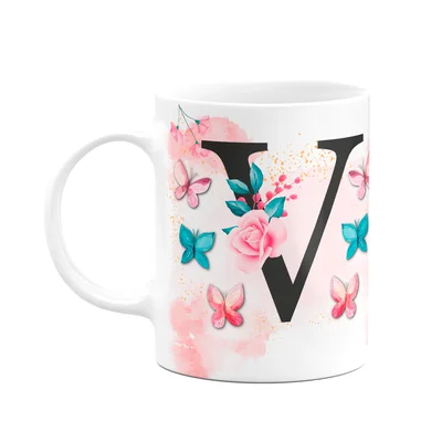 Caneca Butterfly - Inicial Do Nome Letra V - 325ml