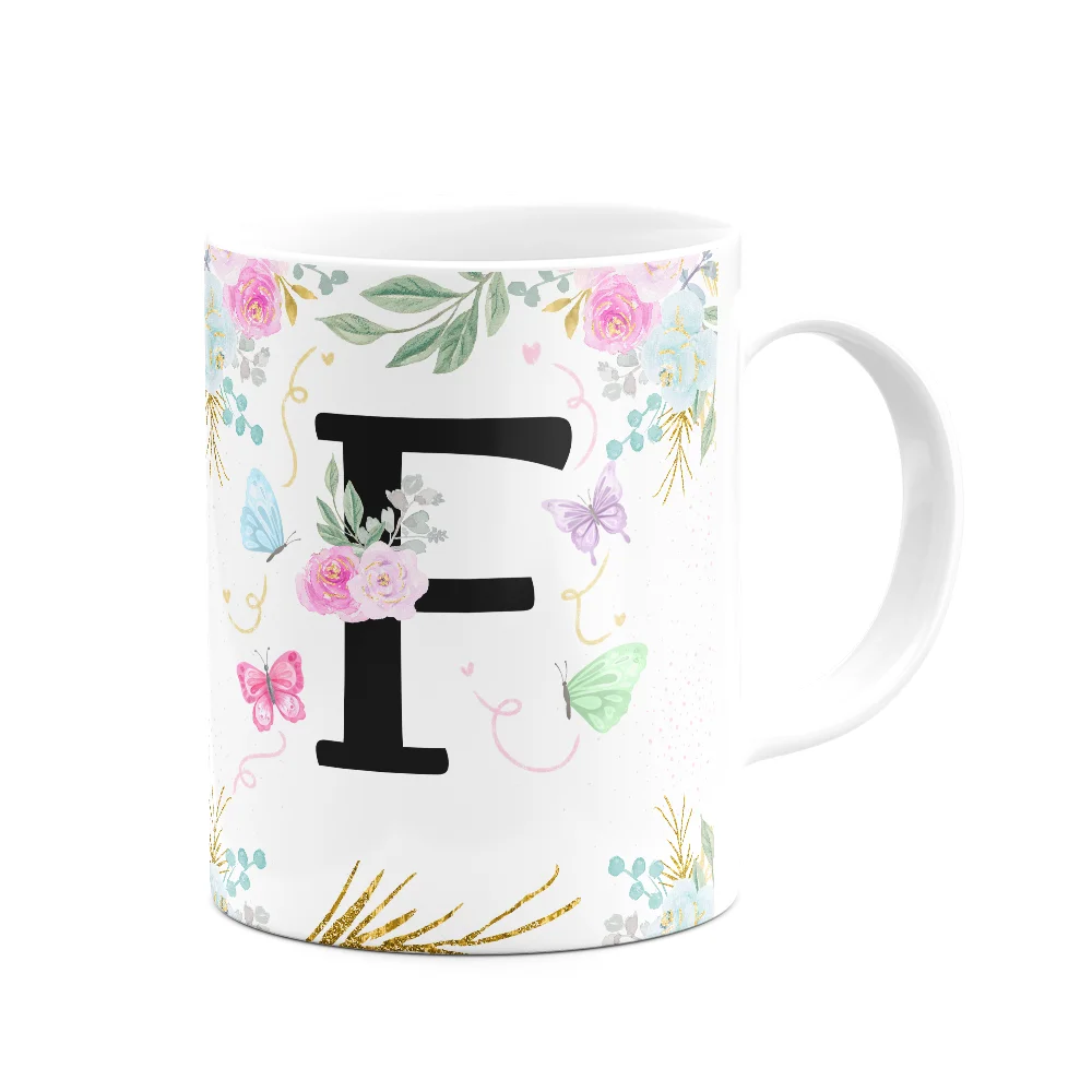 Imagem 2 de 3 do produto Caneca Floral - Inicial Do Nome Letra F - 325ml