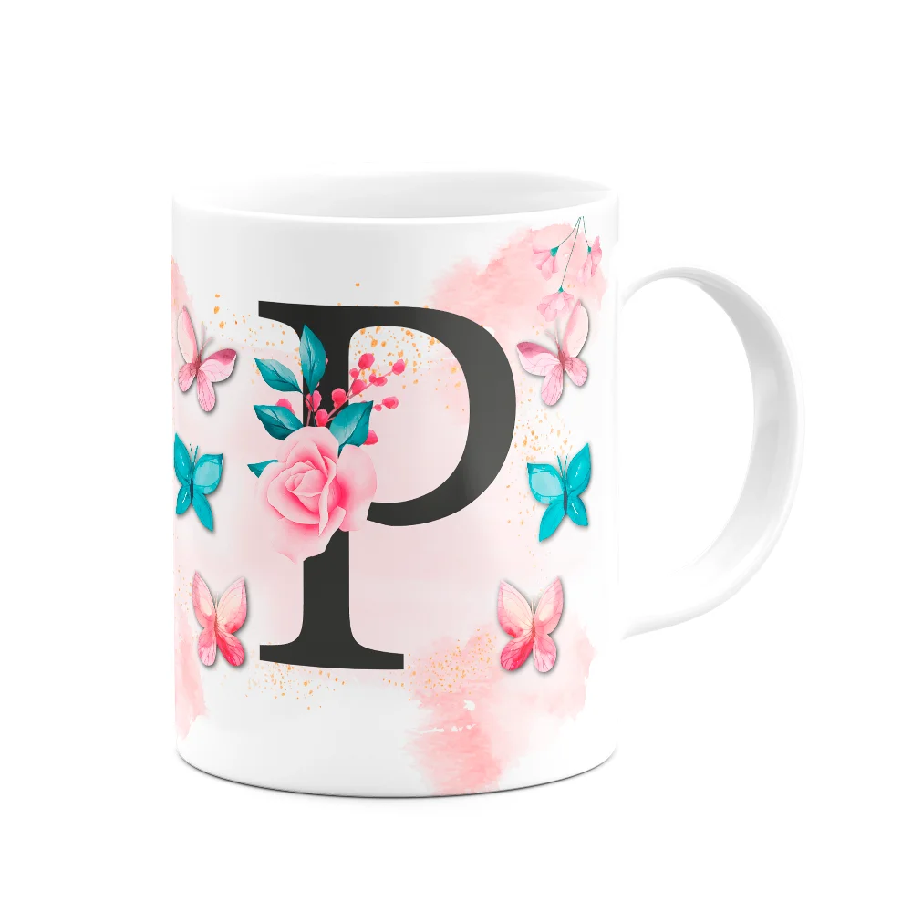 Imagem 2 de 3 do produto Caneca Butterfly - Inicial Do Nome Letra P - 325ml