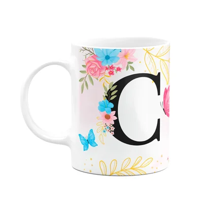 Caneca Floral Garden - Inicial Do Nome Letra C - 325ml