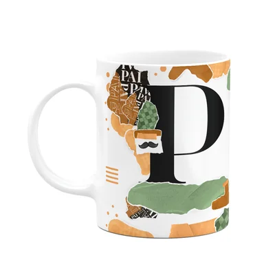 Caneca Do Pai - Inicial Do Nome Letra P - Bg-green