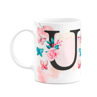 Caneca Butterfly - Inicial Do Nome Letra U - 325ml