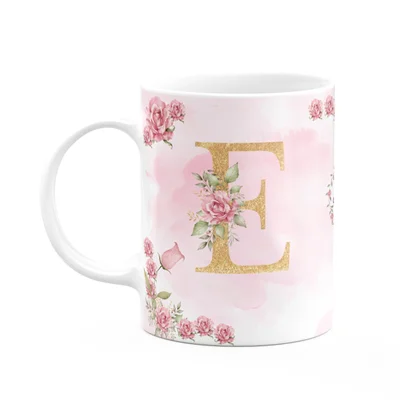 Caneca Floral Mães - Inicial Do Nome Letra E - 325ml