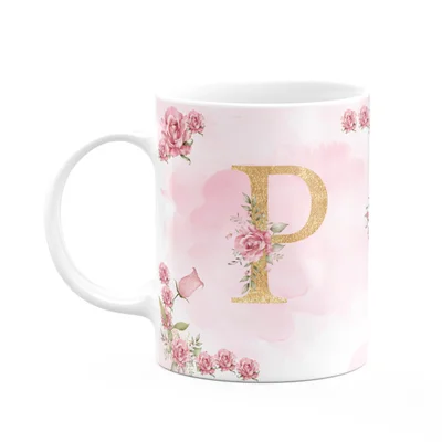 Caneca Floral Mães - Inicial Do Nome Letra P - 325ml