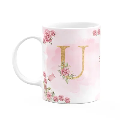 Caneca Floral Mães - Inicial Do Nome Letra U - 325ml