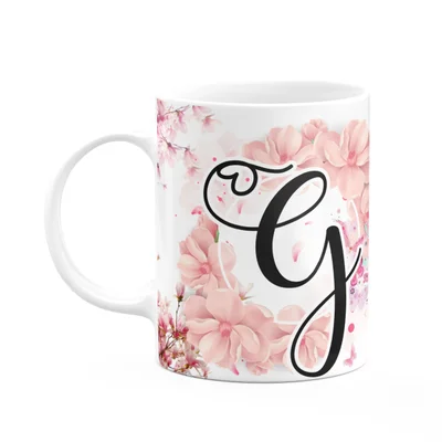 Caneca Floral Religiosa - Inicial Do Nome Letra G - 325ml