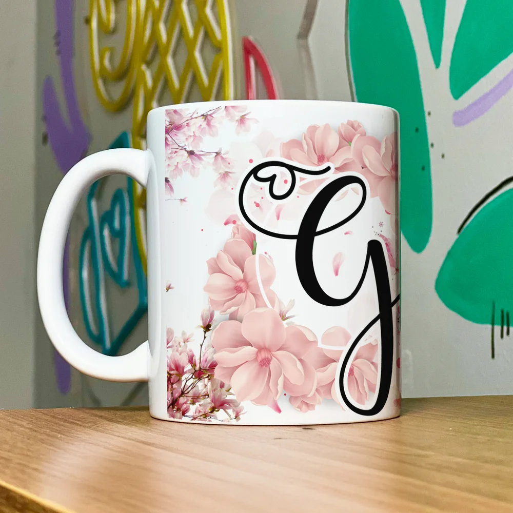 Imagem 5 de 5 do produto Caneca Floral Religiosa - Inicial Do Nome Letra G - 325ml