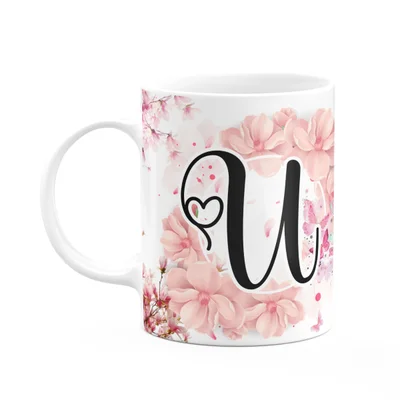 Caneca Floral Religiosa - Inicial Do Nome Letra U - 325ml