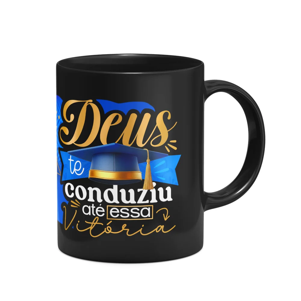 Imagem 3 de 4 do produto Caneca Formatura Black-blue - Deus Te Conduziu Até A Vitória