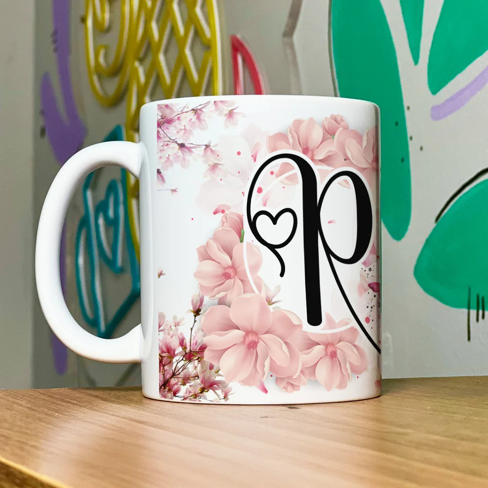 Imagem 5 de 5 do produto Caneca Floral Religiosa - Inicial Do Nome Letra R - 325ml