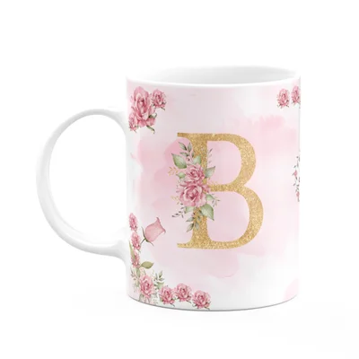 Caneca Floral Mães - Inicial Do Nome Letra B - 325ml