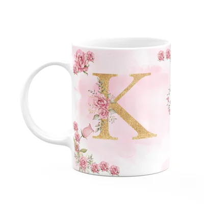 Caneca Floral Mães - Inicial Do Nome Letra K - 325ml