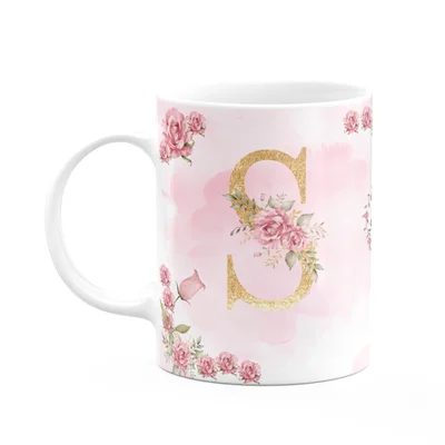 Caneca Floral Mães - Inicial Do Nome Letra S - 325ml