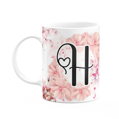 Caneca Floral Religiosa - Inicial Do Nome Letra H - 325ml