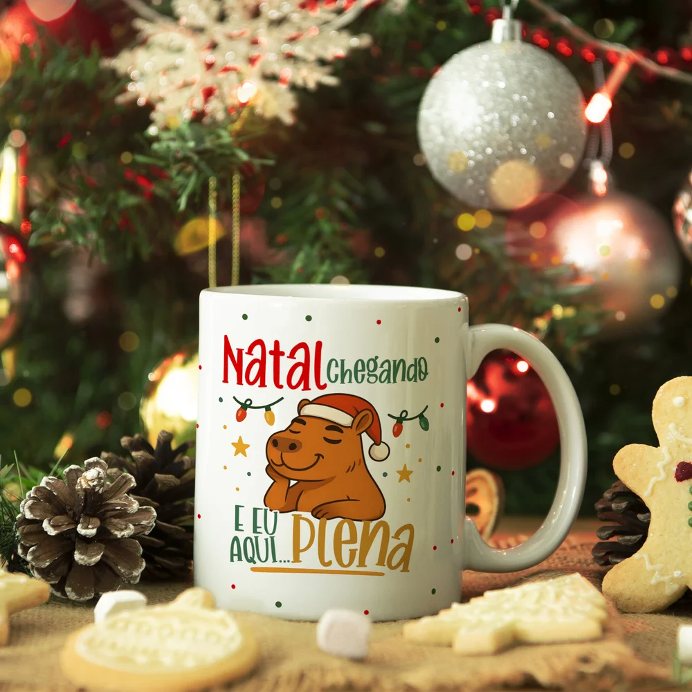 Imagem 2 de 5 do produto Caneca Natal E Capivaras - Natal Chegando Eu Eu Aqui Plena