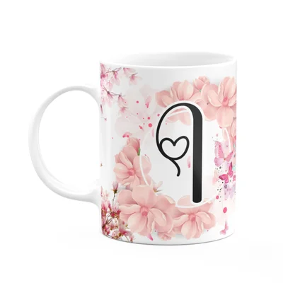 Caneca Floral Religiosa - Inicial Do Nome Letra I - 325ml