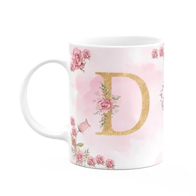 Caneca Floral Mães - Inicial Do Nome Letra D - 325ml