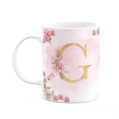 Caneca Floral Mães - Inicial Do Nome Letra G - 325ml