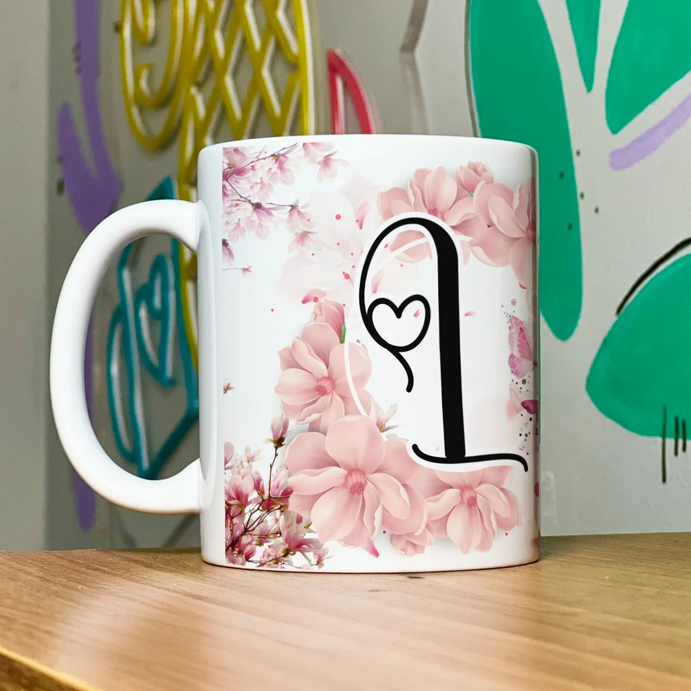 Imagem 5 de 5 do produto Caneca Floral Religiosa - Inicial Do Nome Letra L - 325ml