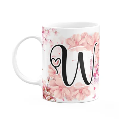 Caneca Floral Religiosa - Inicial Do Nome Letra W - 325ml
