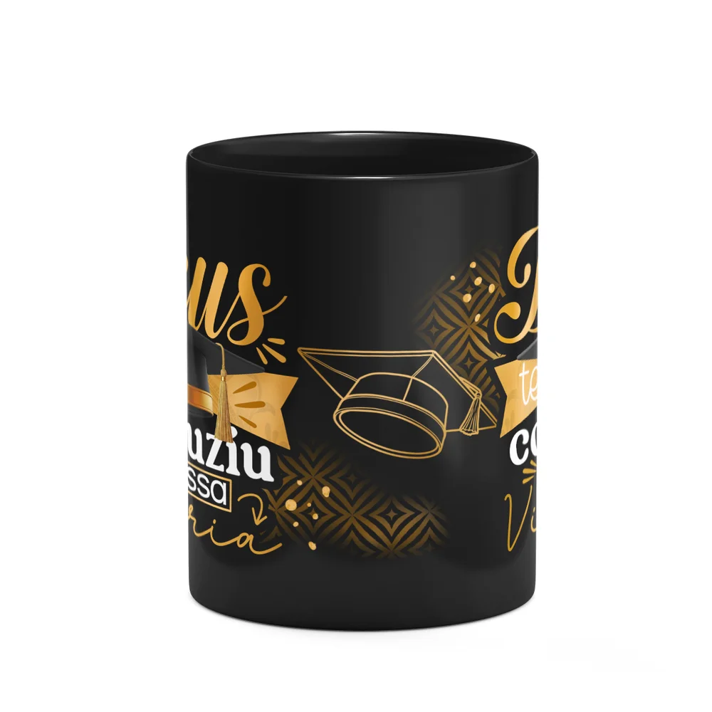 Imagem 2 de 4 do produto Caneca Formatura Black - Deus Te Conduziu Até A Vitória