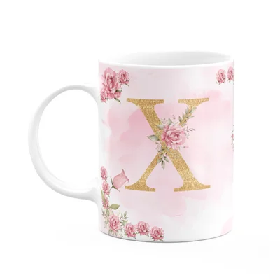 Caneca Floral Mães - Inicial Do Nome Letra X - 325ml