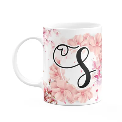 Caneca Floral Religiosa - Inicial Do Nome Letra S - 325ml