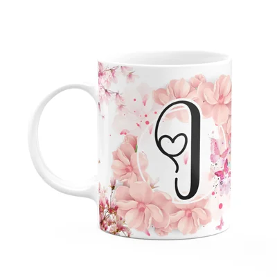 Caneca Floral Religiosa - Inicial Do Nome Letra J - 325ml