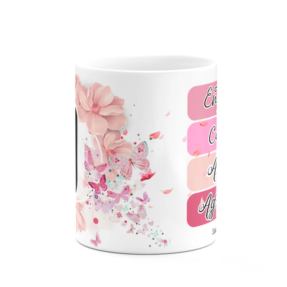 Imagem 3 de 5 do produto Caneca Floral Religiosa - Inicial Do Nome Letra J - 325ml