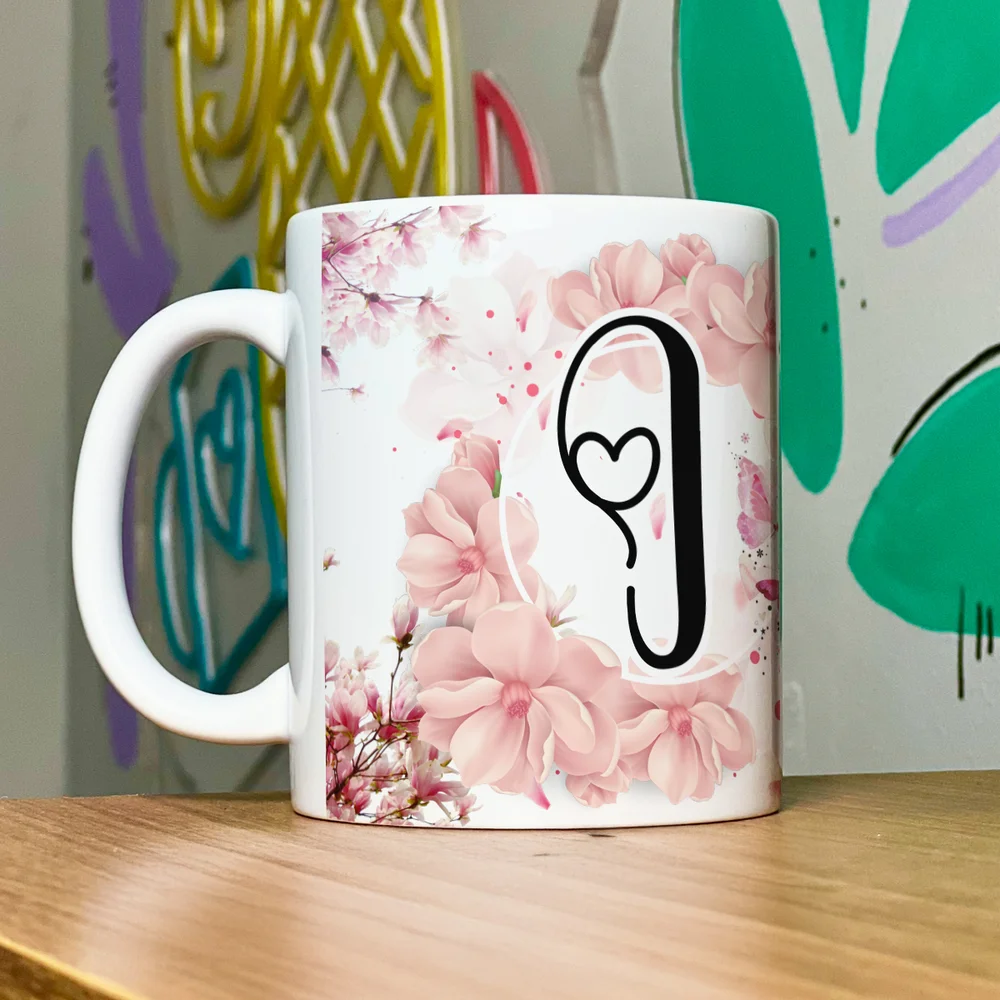 Imagem 5 de 5 do produto Caneca Floral Religiosa - Inicial Do Nome Letra J - 325ml
