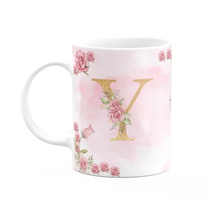 Caneca Floral Mães - Inicial Do Nome Letra Y - 325ml
