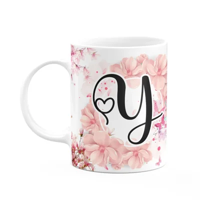Caneca Floral Religiosa - Inicial Do Nome Letra Y - 325ml