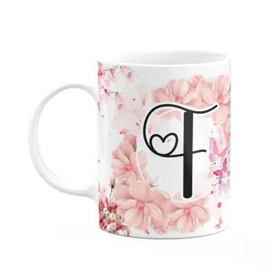 Caneca Floral Religiosa - Inicial Do Nome Letra F - 325ml