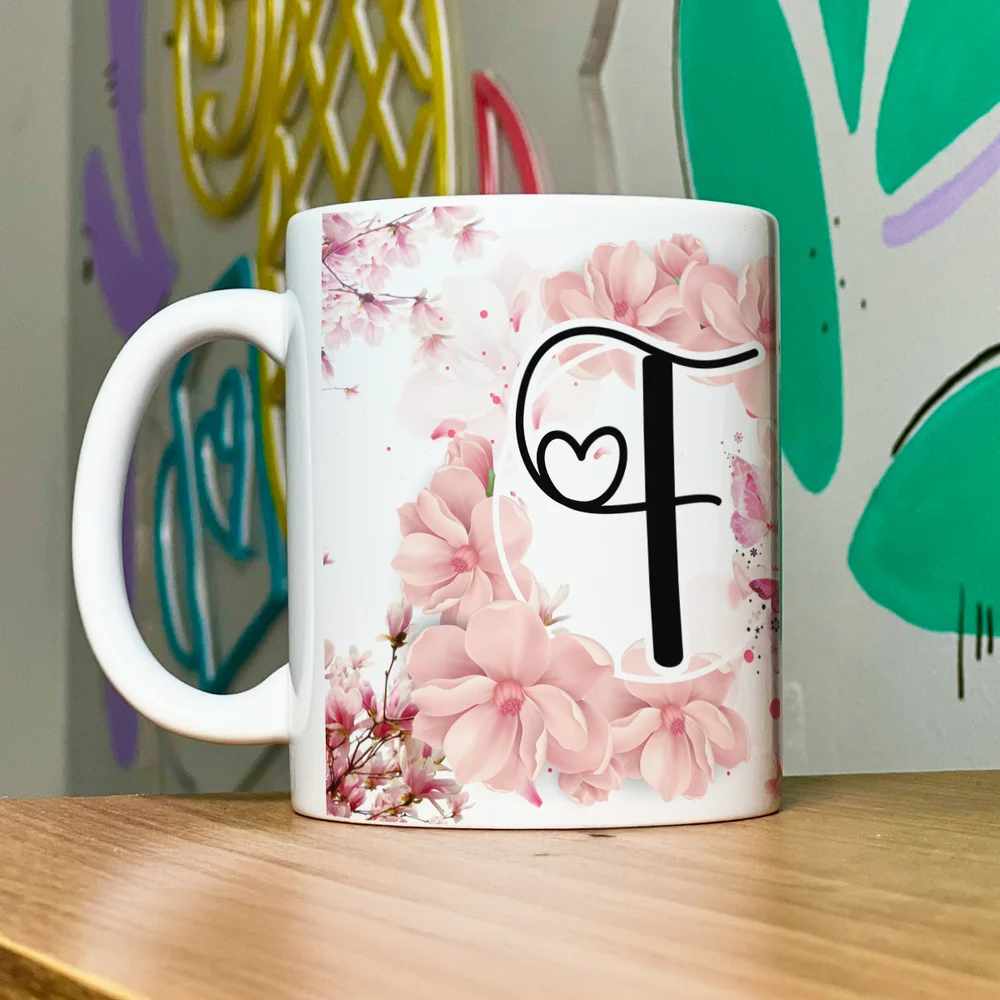 Imagem 5 de 5 do produto Caneca Floral Religiosa - Inicial Do Nome Letra F - 325ml