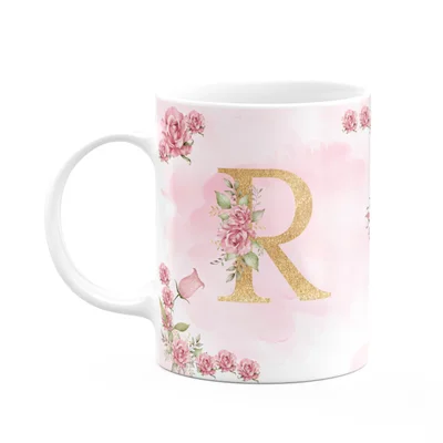 Caneca Floral Mães - Inicial Do Nome Letra R - 325ml