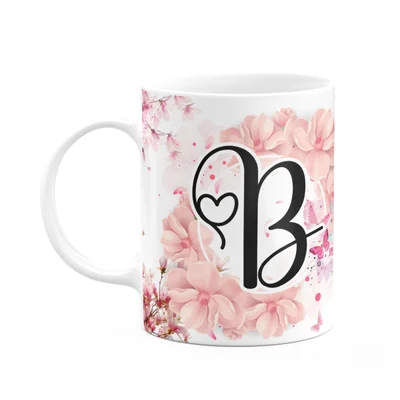 Caneca Floral Religiosa - Inicial Do Nome Letra B - 325ml