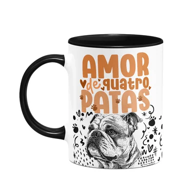 Caneca - Amor De Quatro Patas - Buldogue Inglês - B-black