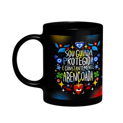 Caneca Proteção - Sou Guiada, Protegida, Abençoada - Preta