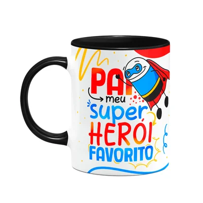 Caneca Flork Pais - Meu Super Herói Favorito - B-black